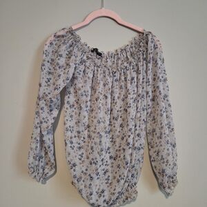 💚Sheer Floral Off-Shoulder Peasant Blouse Romantic Soft Girl Garden Party